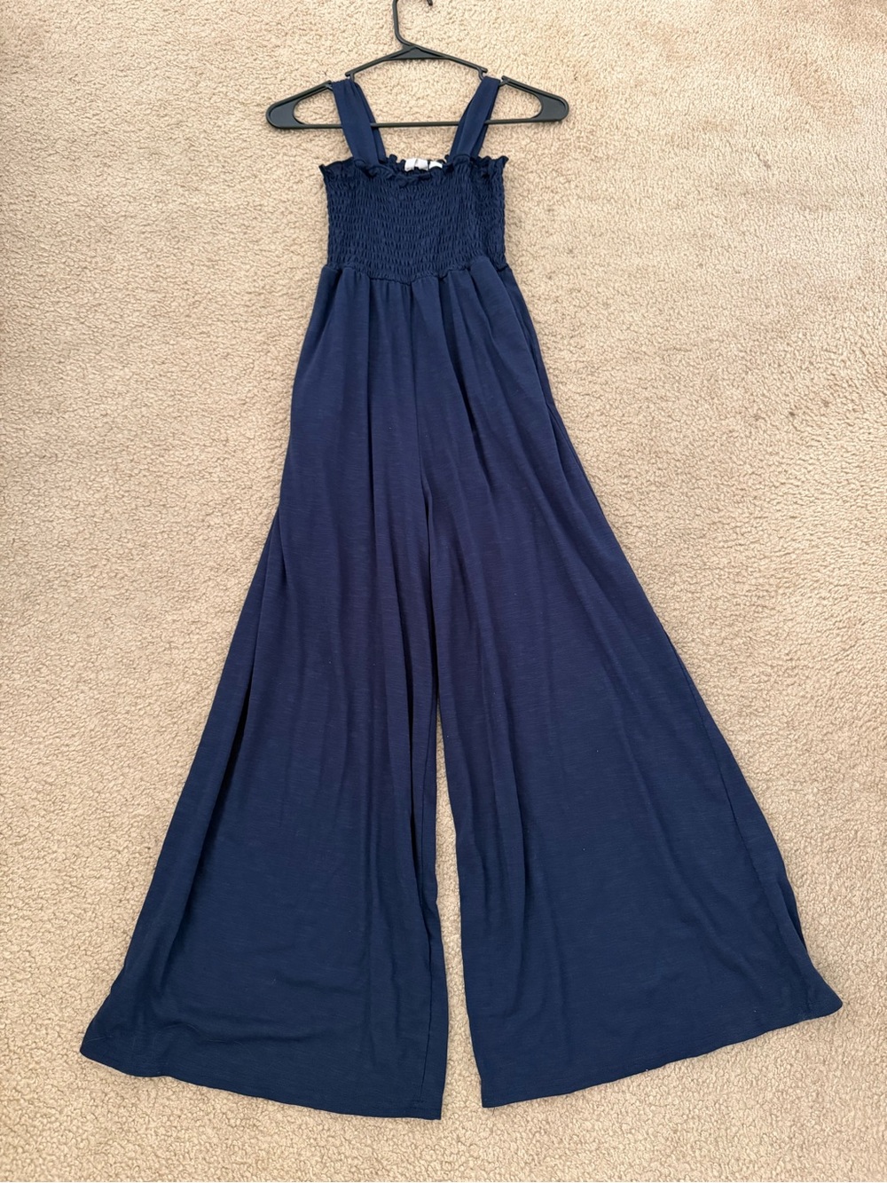 Roxy Navy Smocked Wide-Leg Jumpsuit